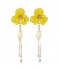 Enamel Flower Beads and Chain Tassel Korean Fashion Alloy Women Shoulder-duster Earrings - Yellow