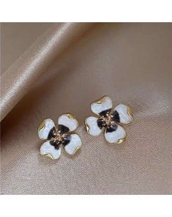 Enamel Flower Design Korean Romantic Fashion Women Alloy Earrings - White