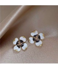 Enamel Flower Design Korean Romantic Fashion Women Alloy Earrings - White