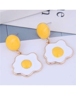 Sunny Side Up Design Enamel Women Fashion Alloy Earrings