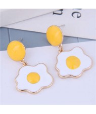 Sunny Side Up Design Enamel Women Fashion Alloy Earrings
