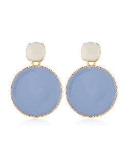 Enemal Round Dangling Fashion Women Alloy Costume Earrings - Blue