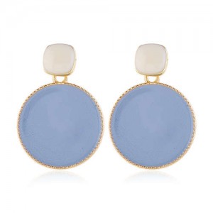 Enemal Round Dangling Fashion Women Alloy Costume Earrings - Blue
