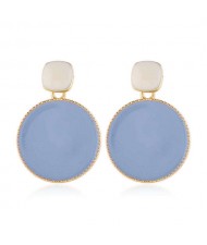 Enemal Round Dangling Fashion Women Alloy Costume Earrings - Blue