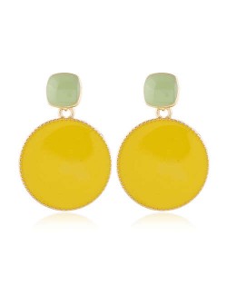 Enemal Round Dangling Fashion Women Alloy Costume Earrings - Yellow