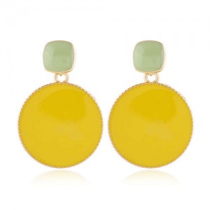 Enemal Round Dangling Fashion Women Alloy Costume Earrings - Yellow