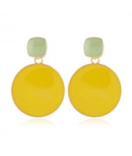 Enemal Round Dangling Fashion Women Alloy Costume Earrings - Yellow
