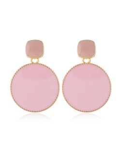 Enemal Round Dangling Fashion Women Alloy Costume Earrings - Pink