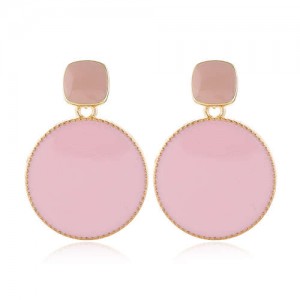 Enemal Round Dangling Fashion Women Alloy Costume Earrings - Pink