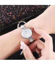 Lucky Stars Decorated Elegant Fashion White Index Design Slim Style Women Wrist Watch - Silver