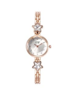 Lucky Stars Decorated Elegant Fashion White Index Design Slim Style Women Wrist Watch - Rose Gold
