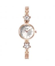 Lucky Stars Decorated Elegant Fashion White Index Design Slim Style Women Wrist Watch - Rose Gold