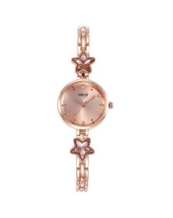 Lucky Stars Decorated Elegant Fashion Golden Index Design Slim Style Women Wrist Watch - Rose Gold