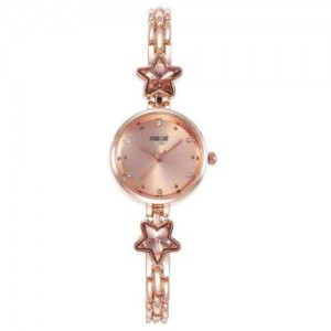 Lucky Stars Decorated Elegant Fashion Golden Index Design Slim Style Women Wrist Watch - Rose Gold