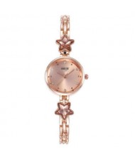 Lucky Stars Decorated Elegant Fashion Golden Index Design Slim Style Women Wrist Watch - Rose Gold