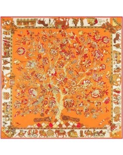 5 Colors Available Auspicious Tree Design 130*130 cm Artificial Silk Square Women Scarf