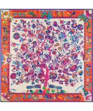 5 Colors Available Auspicious Tree Design 130*130 cm Artificial Silk Square Women Scarf