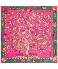 5 Colors Available Auspicious Tree Design 130*130 cm Artificial Silk Square Women Scarf