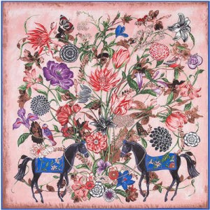 7 Colors Available Horses and Flowers Abstract Fashion 130*130 cm Artificial Silk Square Women Scarf