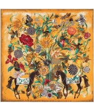 7 Colors Available Horses and Flowers Abstract Fashion 130*130 cm Artificial Silk Square Women Scarf