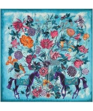 7 Colors Available Horses and Flowers Abstract Fashion 130*130 cm Artificial Silk Square Women Scarf