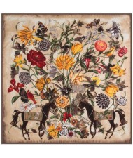 7 Colors Available Horses and Flowers Abstract Fashion 130*130 cm Artificial Silk Square Women Scarf