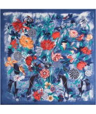 7 Colors Available Horses and Flowers Abstract Fashion 130*130 cm Artificial Silk Square Women Scarf