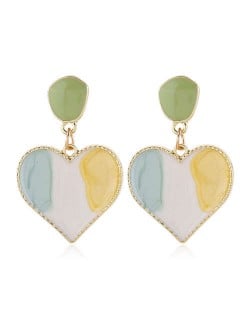 Korean Fashion Enamel Heart Design Graceful Style Women Costume Earrings - Green and Yellow