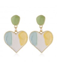 Korean Fashion Enamel Heart Design Graceful Style Women Costume Earrings - Green and Yellow