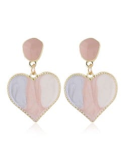 Korean Fashion Enamel Heart Design Graceful Style Women Costume Earrings - Pink