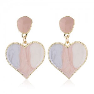 Korean Fashion Enamel Heart Design Graceful Style Women Costume Earrings - Pink