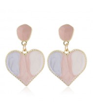 Korean Fashion Enamel Heart Design Graceful Style Women Costume Earrings - Pink