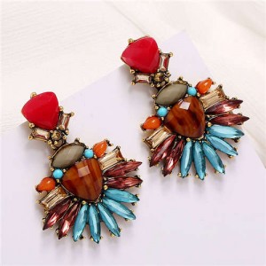 Colorful Jewel Simple Floral Fashion Design Women Statement Earrings
