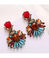 Colorful Jewel Simple Floral Fashion Design Women Statement Earrings