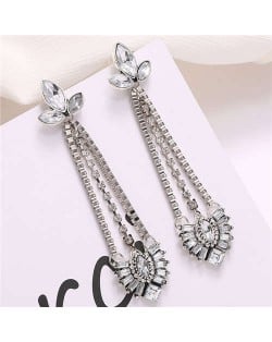 Rhinestone Waterdrop Tassel Design Shining Fashion Women Shoulder-duster Earrings