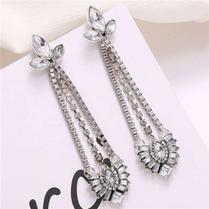 Rhinestone Waterdrop Tassel Design Shining Fashion Women Shoulder-duster Earrings