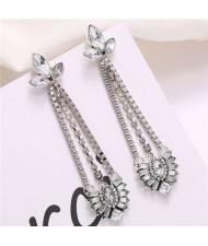 Rhinestone Waterdrop Tassel Design Shining Fashion Women Shoulder-duster Earrings