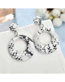 Snake Skin Texture High Fashion Big Hoop Design Women Costume Earrings - White