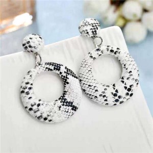 Snake Skin Texture High Fashion Big Hoop Design Women Costume Earrings - White