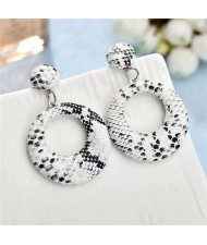 Snake Skin Texture High Fashion Big Hoop Design Women Costume Earrings - White