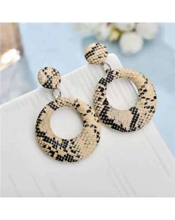 Snake Skin Texture High Fashion Big Hoop Design Women Costume Earrings - Brown