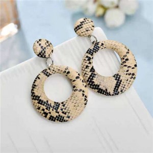 Snake Skin Texture High Fashion Big Hoop Design Women Costume Earrings - Brown
