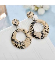Snake Skin Texture High Fashion Big Hoop Design Women Costume Earrings - Brown