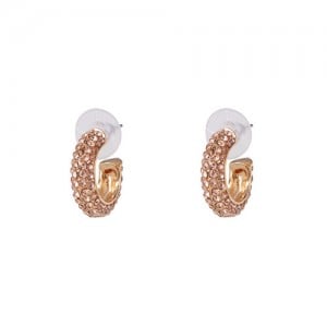 Candy Color Beads Attached Korean Fashion Women Hoop Earrings - Light Pink