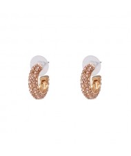 Candy Color Beads Attached Korean Fashion Women Hoop Earrings - Light Pink