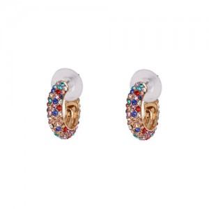 Candy Color Beads Attached Korean Fashion Women Hoop Earrings - Multicolor