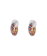 Candy Color Beads Attached Korean Fashion Women Hoop Earrings - Multicolor