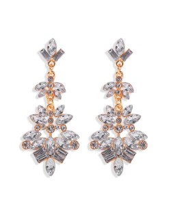 Bold Fashion Rhinstone Flower Shining Style Women Shoulder-duster Costume Earrings - White
