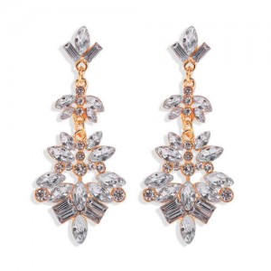 Bold Fashion Rhinstone Flower Shining Style Women Shoulder-duster Costume Earrings - White