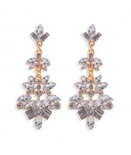 Bold Fashion Rhinstone Flower Shining Style Women Shoulder-duster Costume Earrings - White